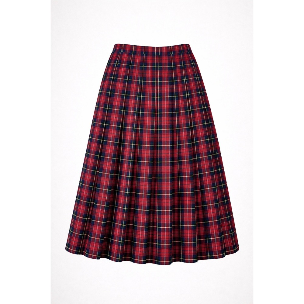 Vintage Womens Skirt Size 10 High Waist Pleated Red Plaid Tartan Dark Academia